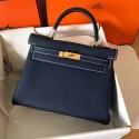 Hermes original Togo leather kelly bag KL320 dark blue JH01386Fs54