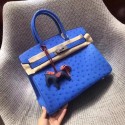 Hermes Real ostrich leather birkin bag BK35 blue JH01446Py32