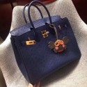 Hermes Real ostrich leather birkin bag BK35 dark blue JH01443ul51