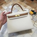 Imitation 1:1 Hermes Kelly 28cm Shoulder Bags Epsom original Leather KL28 creamy-white JH01361qd57