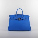 Imitation 2015 Hermes Birkin 35CM H-35 silver hardware brilliant blue JH01843JF45