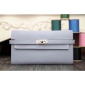 Imitation 2015 Hermes kelly wallet new model 051300 gray-blue JH01794cI42