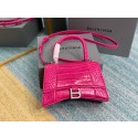 Imitation Balenciaga HOURGLASS SMALL TOP HANDLE BAG crocodile embossed calfskin B108895E neon pink JH09406VJ28