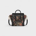 Imitation CELINE NANO LUGGAGE BAG IN FLORAL JACQUARD AND CALFSKIN 189242 BLACK JH05800PU57