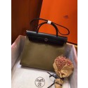 Imitation Cheap Hermes Herbag 31CM Original Canvas Leather & Calfskin 45987 green&Black JH01236wG78