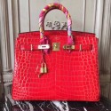 Imitation Hermes Birkin Tote Bag Croco Leather BK35 red JH01466aM93