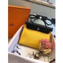 Imitation Hermes original canvas&calfskin leather herbag H45987 yellow with black JH01587fJ59