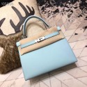 Imitation Hermes original Kelly Epsom Leather KL32 light blue Silver hardware JH01376VJ28