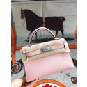 Imitation Hermes original mini Kelly chevre mysore K19CM pink&silver Metal JH01285pd51