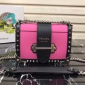 Imitation Prada Cahier studded leather bag 1BD045-1 rose&black JH05481Mc29