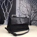 Imitation Saint Laurent Classic Monogramme Crocodile Leather Shoulder Bag 1802 black JH08140vX95