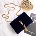 Imitation SAINT LAURENT Kate crystal monogram velvet wallet-on-chain 265820 dark blue JH08054cI42