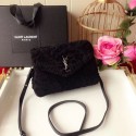 Imitation SAINT LAURENT Lambswool leather quilted shoulder bag Y538025 black JH07963Rj35