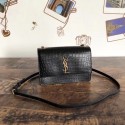 Imitation SAINT LAURENT Sunset croc-embossed leather cross-body bag 6781 black JH07985vK93