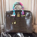 Knockoff Top Hermes Birkin Tote Bag Croco Leather BK35 grey JH01465ZM75