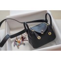 Knockoff Top Hermes mini Lindy Togo Leather Bag LD19 black&gold-Tone Metal JH01235wV33