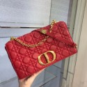 LARGE DIOR CARO BAG Soft Cannage Calfskin M9243U Red JH06802cJ39