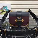 Prada Cahier leather bag 1BD045 Burgundy&black JH05494JZ84