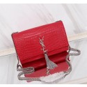 Replica 1:1 SAINT LAURENT Kate monogram medium crocodile-embossed leather shoulder bag 9288 red JH08029td34