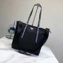 Replica AAAAA Prada Saffiano leather and nylon tote 1BG212 black&blue JH05537Sy67