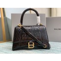 Replica Balenciaga HOURGLASS SMALL TOP HANDLE BAG crocodile embossed calfskin B108895E black JH09394zS17