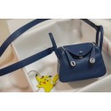 Replica Hermes mini Lindy Togo Leather Bag LD19 blue&Silver-Tone Metal JH01228BL42