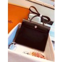 Replica Hermes original canvas&calfskin leather herbag H45987 black JH01592ho28