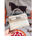 Replica Hermes original mini Kelly chevre mysore K19CM white&silver Metal JH01286vJ33