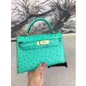 Replica Hermes original ostrich leather mini kelly bag K001 green JH01407mL47