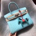 Replica Hermes Real ostrich leather birkin bag BK35 sky blue JH01440gn30