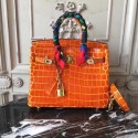 Replica Hermes Upgraded version Birkin BK25 Tote Bag Croco Leather H8096 orange JH01557WR79