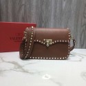 Replica VALENTINO Rockstud grained leather messenger 0936B brown JH09721jE50