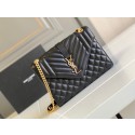 Replica Yves Saint Laurent Calfskin Leather 487206 black&gold JH07701dI37