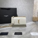 Replica Yves Saint Laurent Calfskin Leather Shoulder Bag Y542206A white&gold-Tone Metal JH07763za44