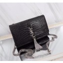 SAINT LAURENT Kate monogram medium crocodile-embossed leather shoulder bag 9288 black JH08030SB35