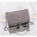 SAINT LAURENT Kate monogram medium crocodile-embossed leather shoulder bag 9288 grey JH08028Za30