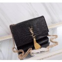 SAINT LAURENT Kate monogram medium crocodile-embossed leather shoulder bag A9288 black JH08026Sm85