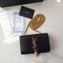 SAINT LAURENT Monogram Kate small crocodile-embossed leather shoulder bag 354120 Black JH08049EW49