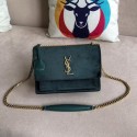 SAINT LAURENT Monogram Sunset medium velvet cross-body bag 442906 green JH07906vD13