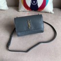 SAINT LAURENT Sunset croc-embossed leather cross-body bag 6781 grey JH07984Bi78