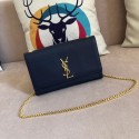 Top SAINT LAURENT Monogram Kate medium pebbled leather shoulder bag 354021 dark blue JH07918Oq54