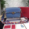 Top VALENTINO Rockstud leather messenger bag 50055 blue JH09688Oq54