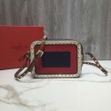 VALENTINO Rockstud leather camera cross-body bag 2855 Black&red&white JH09719fh25