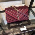 YSL Classic Calfskin Leather Flap Bag 2801 Wine JH08260nR86