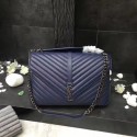 YSL Flap Bag Calfskin Leather 392738 blue silver buckle JH08293ul51