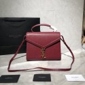 Yves Saint Laurent CASSANDRA TOP HANDLE MEDIUM BAG IN GRAIN DE POUDRE EMBOSSED LEATHER Y578000 Red JH07819nZ35