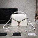 Yves Saint Laurent CASSANDRA TOP HANDLE MEDIUM BAG IN GRAIN DE POUDRE EMBOSSED LEATHER Y578000 White JH07821tF12