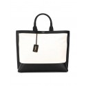 Yves Saint Laurent SHOPPING TAG IN CANVAS AND LEATHER Y615719 black&white JH07751aT18