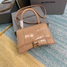 Balenciaga HOURGLASS SMALL TOP HANDLE BAG crocodile embossed calfskin B108895E apricot JH09388Vj56