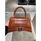 Balenciaga HOURGLASS SMALL TOP HANDLE BAG crocodile embossed calfskin B108895E brown JH09395Jy64